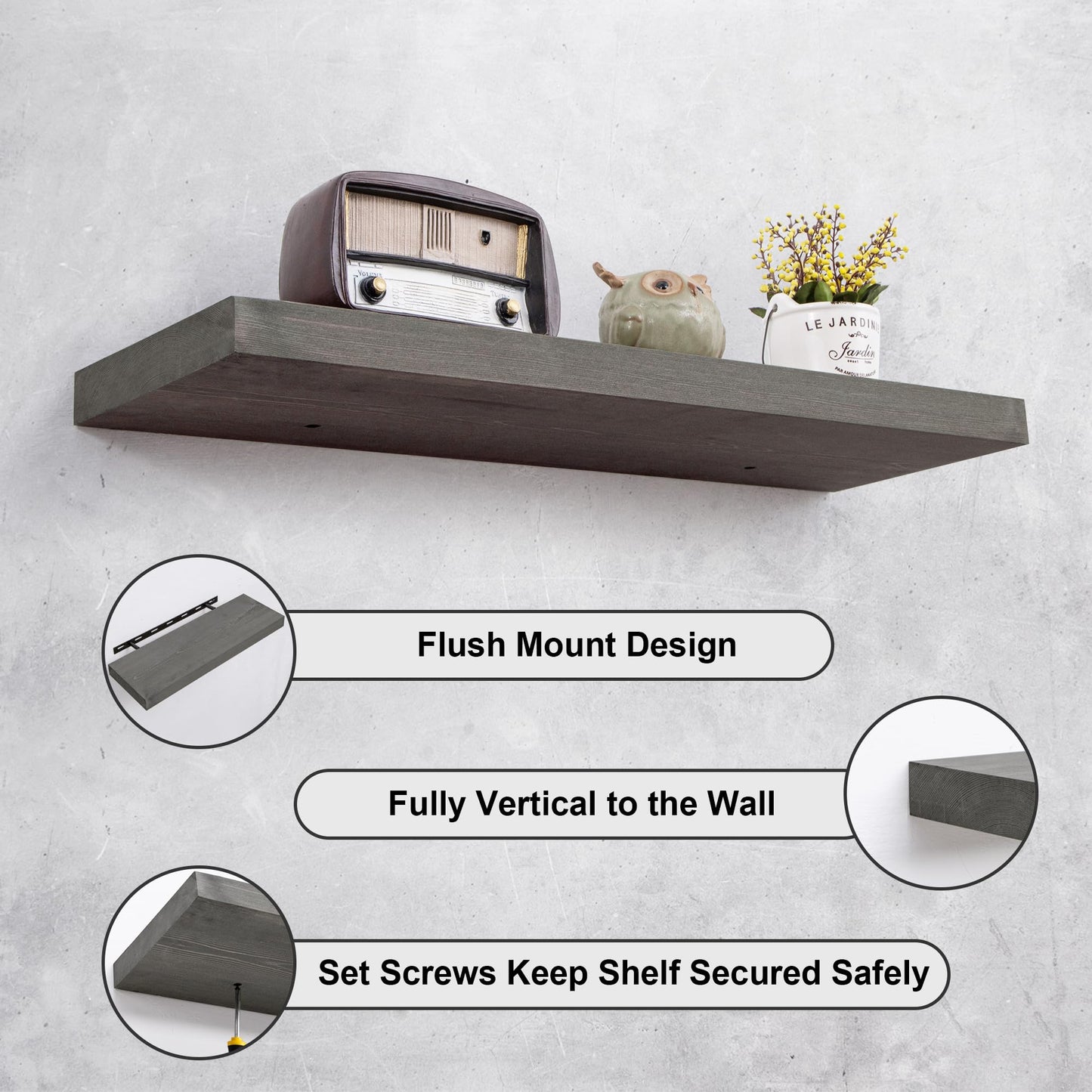 Axeman Floating Shelves for Wall 48 Inch, 48W x 8D Rustic Grey Wood Floating Shelves Set of 1, Floating Wooden Wall Shelves for Living Room Bedroom Laundry Room Garage Farmhouse - Grey Wash