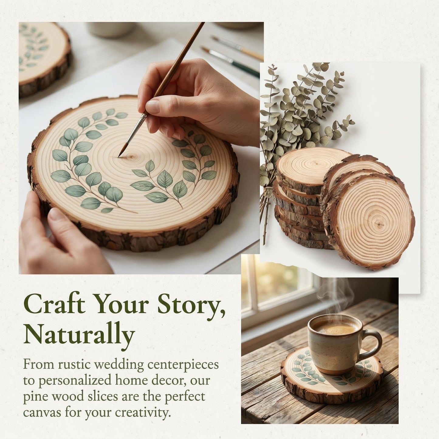 SENMUT 10 Pack Large Wood Slices 7-8 Inches - Natural Unfinished Wood Rounds for Centerpieces, Rustic Wedding Table Decor, DIY Crafts, Christmas Ornaments & Party Platter - Pine Wood Slabs