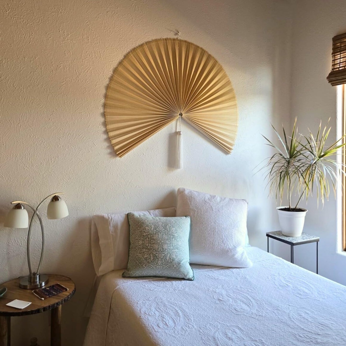 ChumDecor Fan Wall Decor, Japanese Giant Fan, Large Bamboo Fan Wall Art for Boho Hanging Headboard, Decorative Folding Fans for Over Bed, Asia Trending (Ivory 40inch)