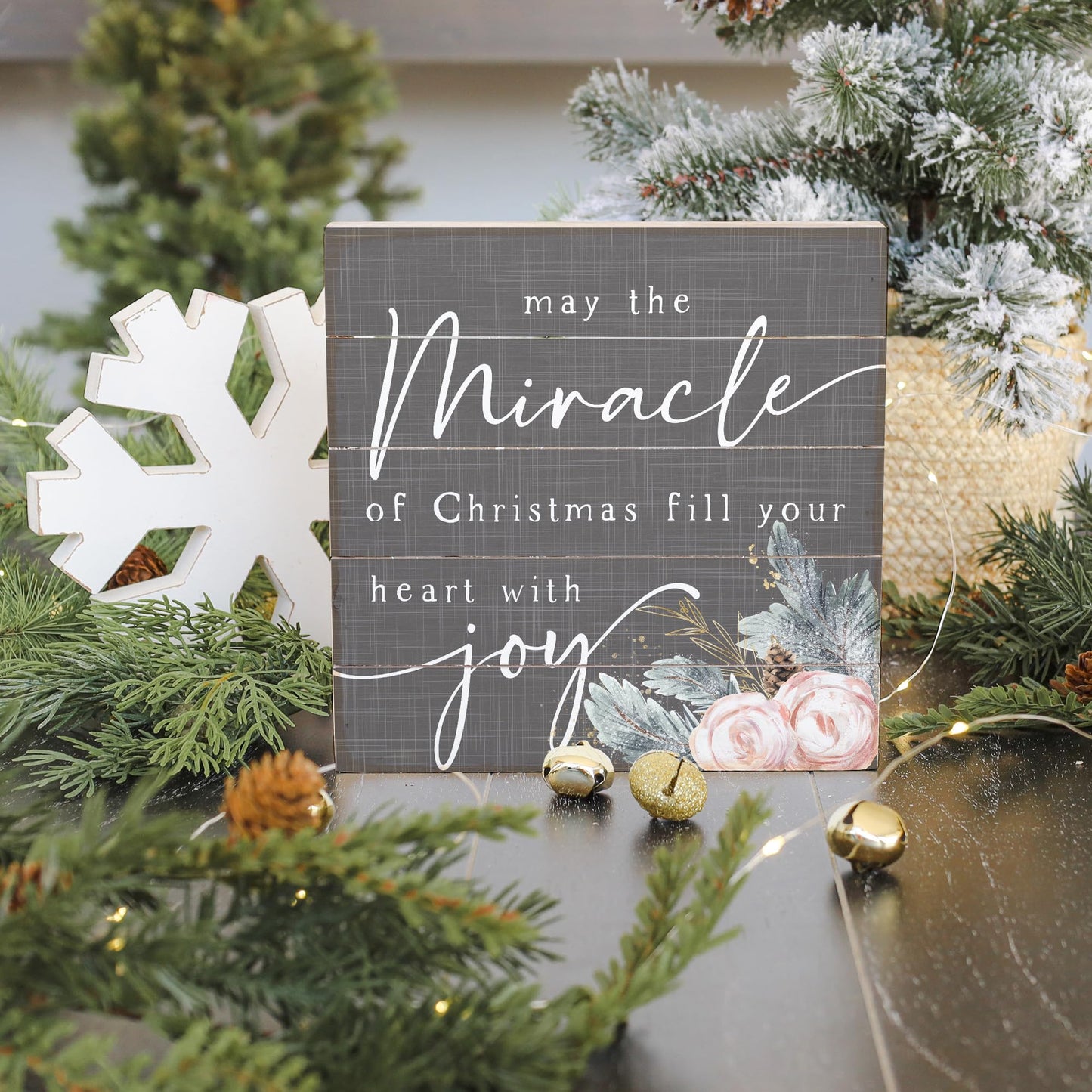 Simply Said, INC Perfect Pallets Petites - May the Miracle of Christmas Fill Your Heart - 8 x 8 in Distressed Rustic Wood Sign PET20818