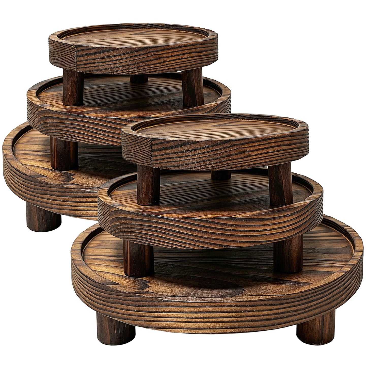 Knowearth 6 PCS 5/6/8 Inch Wooden Risers for Display Wood Pedestal Stand Round Mini Tray Stand Rustic Riser Tray Tiered Tray Decor for Party, Wedding, Birthday, Baby Shower