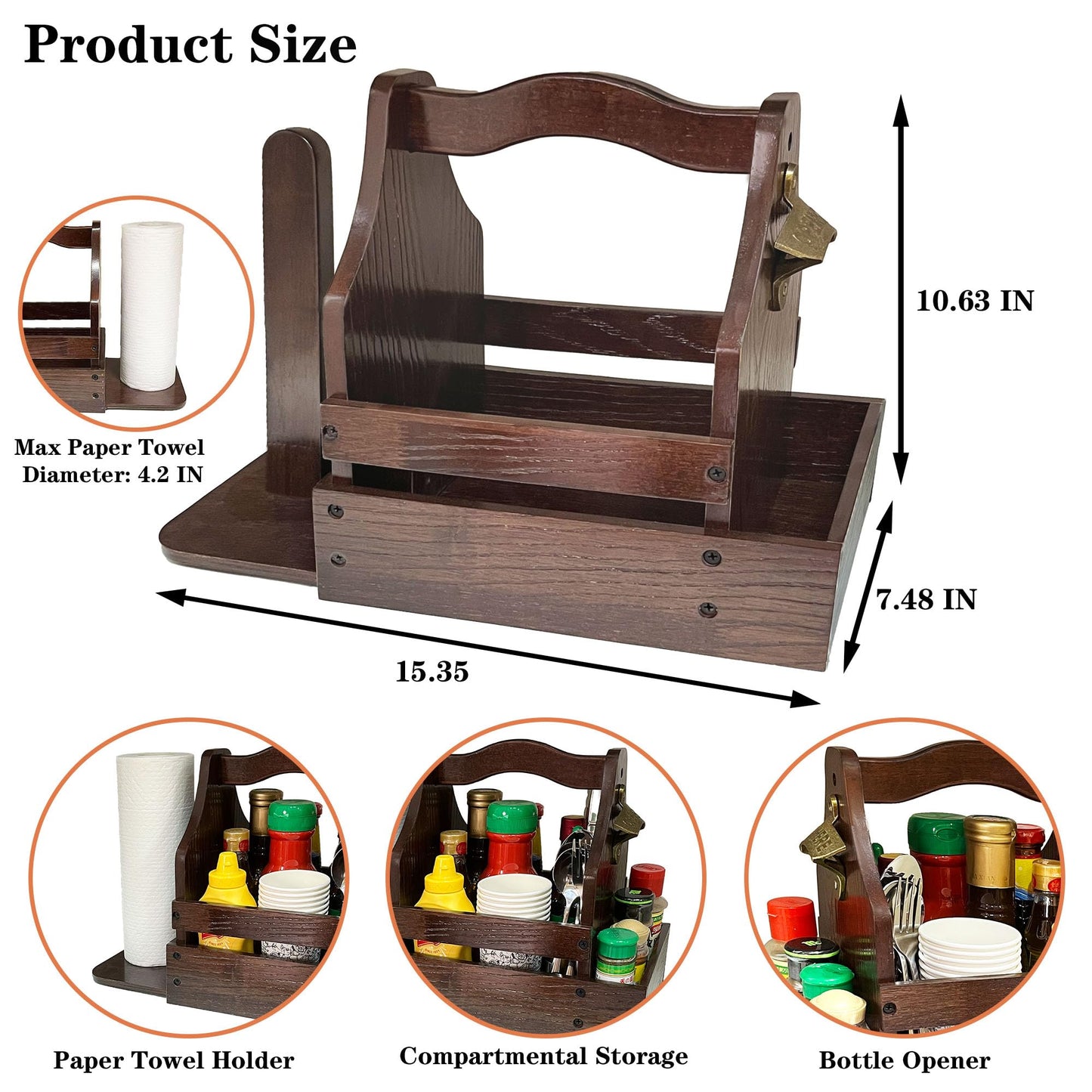 Grill Caddy for Outdoor Grill, BBQ Caddy with Paper Towel Holder and Beer Bottle Opener, Essential for Camping, Picnic Condiment and Kitchen Organizer, Gifts for Men and Women, Grilling Lovers