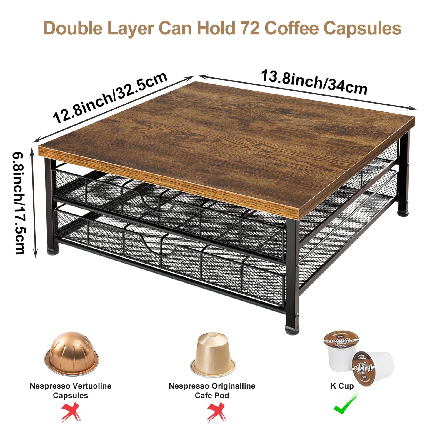 Coffee Pod Holder for Counter, 2-Tier K Cup Holder Organizer with Drawers