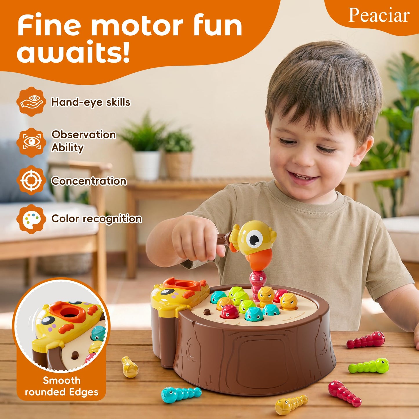 Peaciar Magnetic Bird Feeding Game - Woodpecker Worm Toy, Montessori Bug Hunt Toys for Kids Ages 3-5, Fine Motor Skills and Sensory Toddler Toys, Educational Learning Gift for Boys and Girls