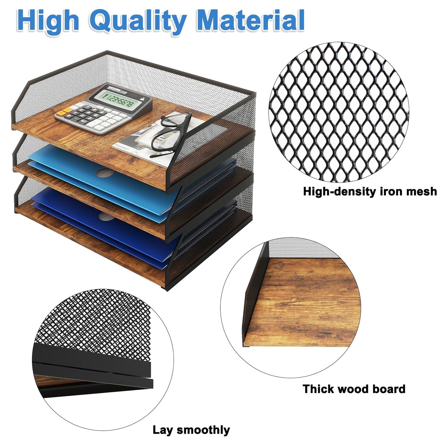 Natwind 3-Tier Stackable Paper Tray, Metal Mesh Desktop Organizer, Paper Sorter, Letter Trays,File Document Storage Rack for for Home, Office, School (Retro)