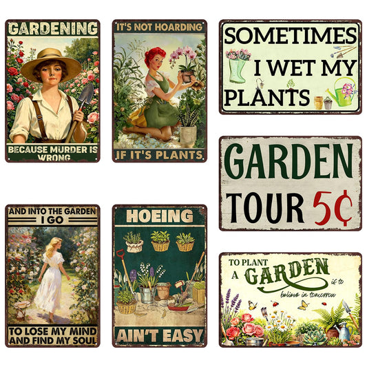 7 Pack Funny Metal Tin Garden Signs Garden Gifts For Women Unique Greenhouse Accessories Plant Sign For Outdoor Vintage Garden Metal Signs Outside Decorations For Yard Metal Garden Sign Decor 8x12 In