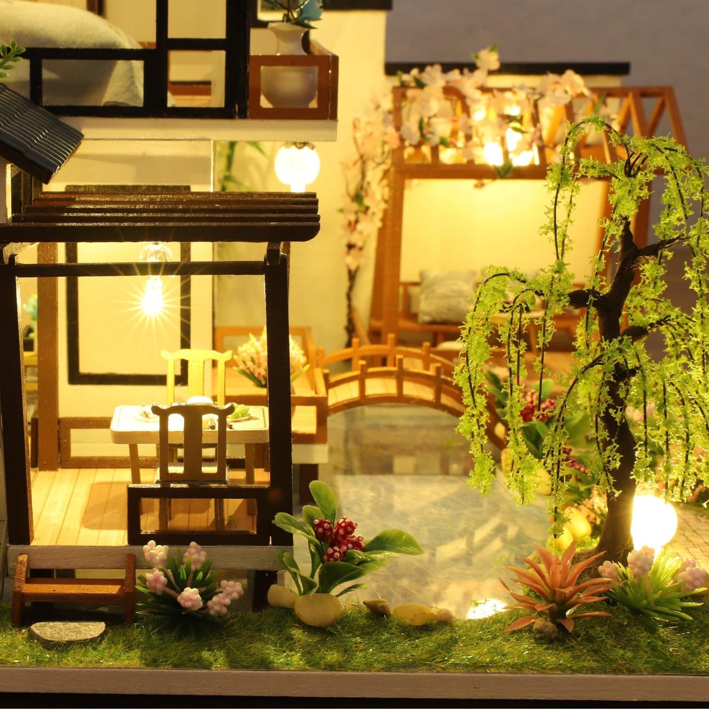 YSWOOD WORLD Miniature House Kit, Miniature Kit, Dollhouse Kit for Adults Teen, Mini House Kit for Birthday Christmas Father's Day, Bamboo Stream Garden