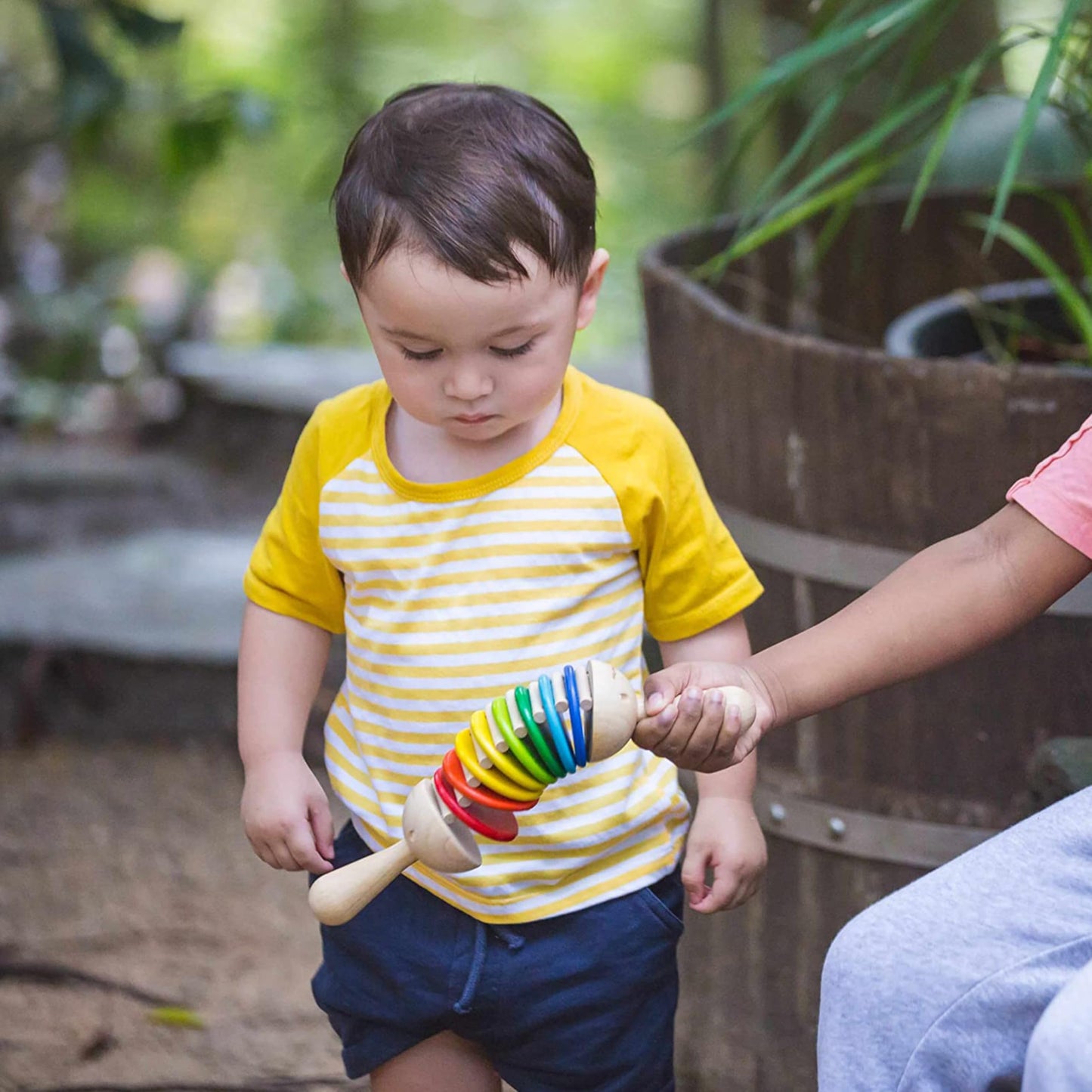 PlanToys® Wooden Clatter Toy | Montessori Sound and Rhythm Toy for Auditory Development, Coordination and Sensory Play | Eco Friendly Wooden Rattle Style Musical Toy