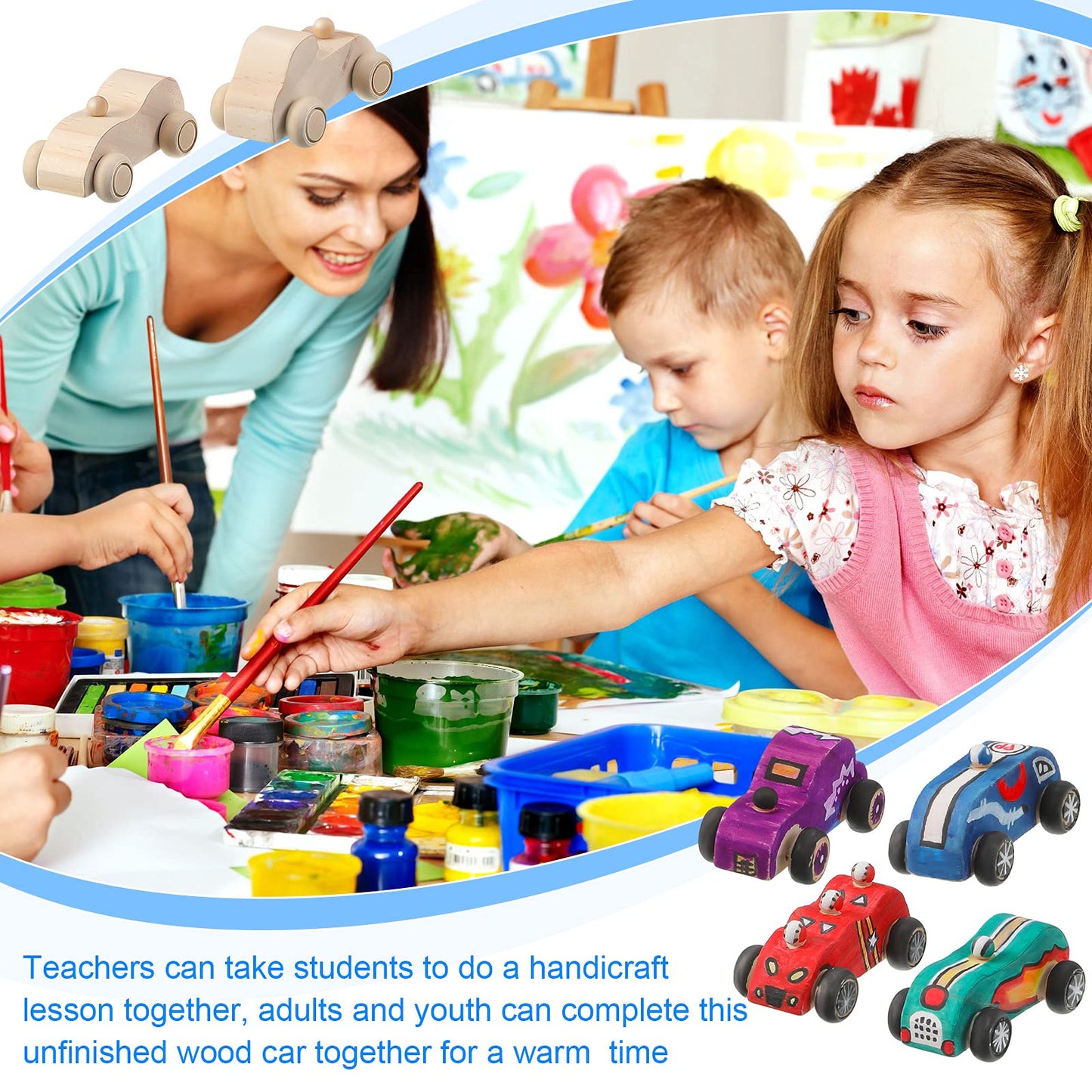 Zhanmai 24 Pieces Wooden Cars to Paint Wood DIY Car Toys Unfinished Wooden Cars Unfinished DIY Crafts for Students Home Activities Easy Woodworking and Family Time Set