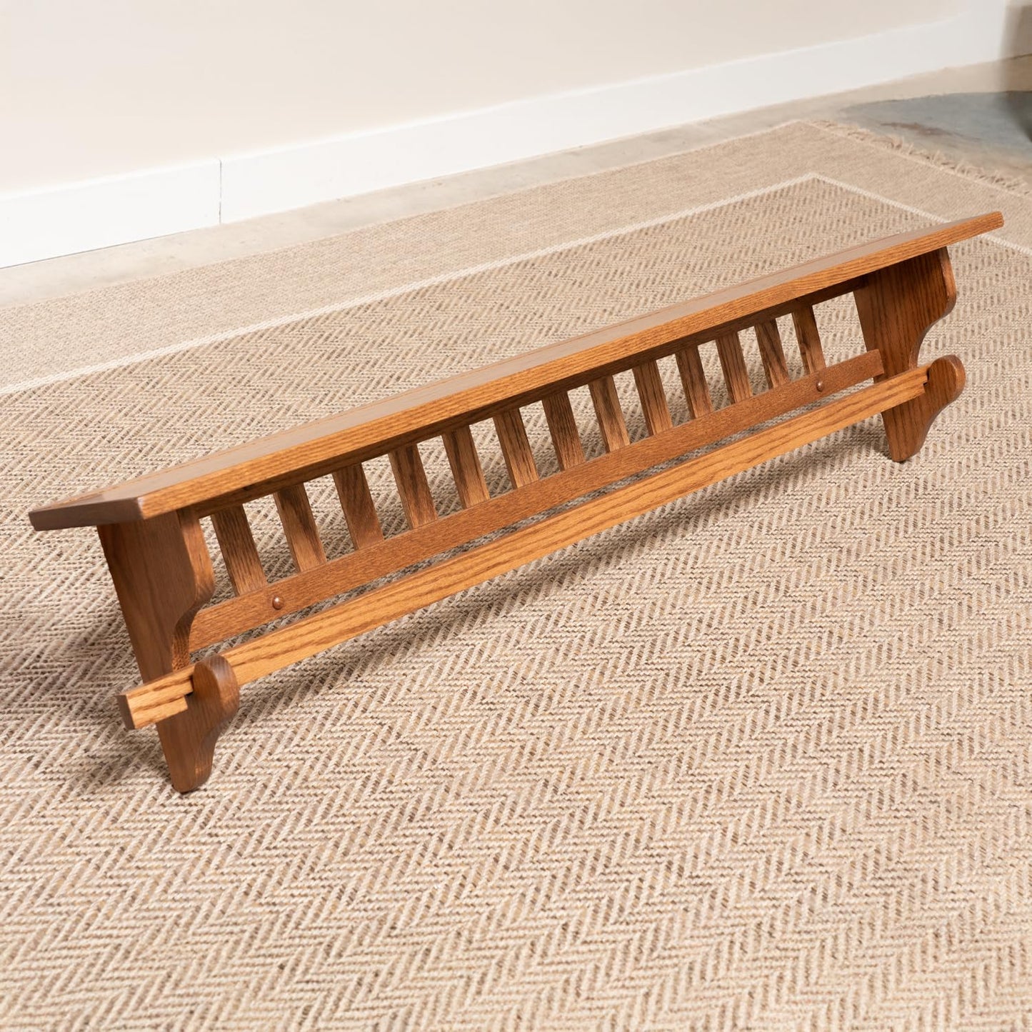 RRD Mounted Mission Style Quilt Rack with Shelf - Amish Made Quilt Hanger for Wall Hangings with Display Shelf - Rustic Quilt Wall Tapestry Rug Hangers Oak Wood, Fruitwood Stain 36"