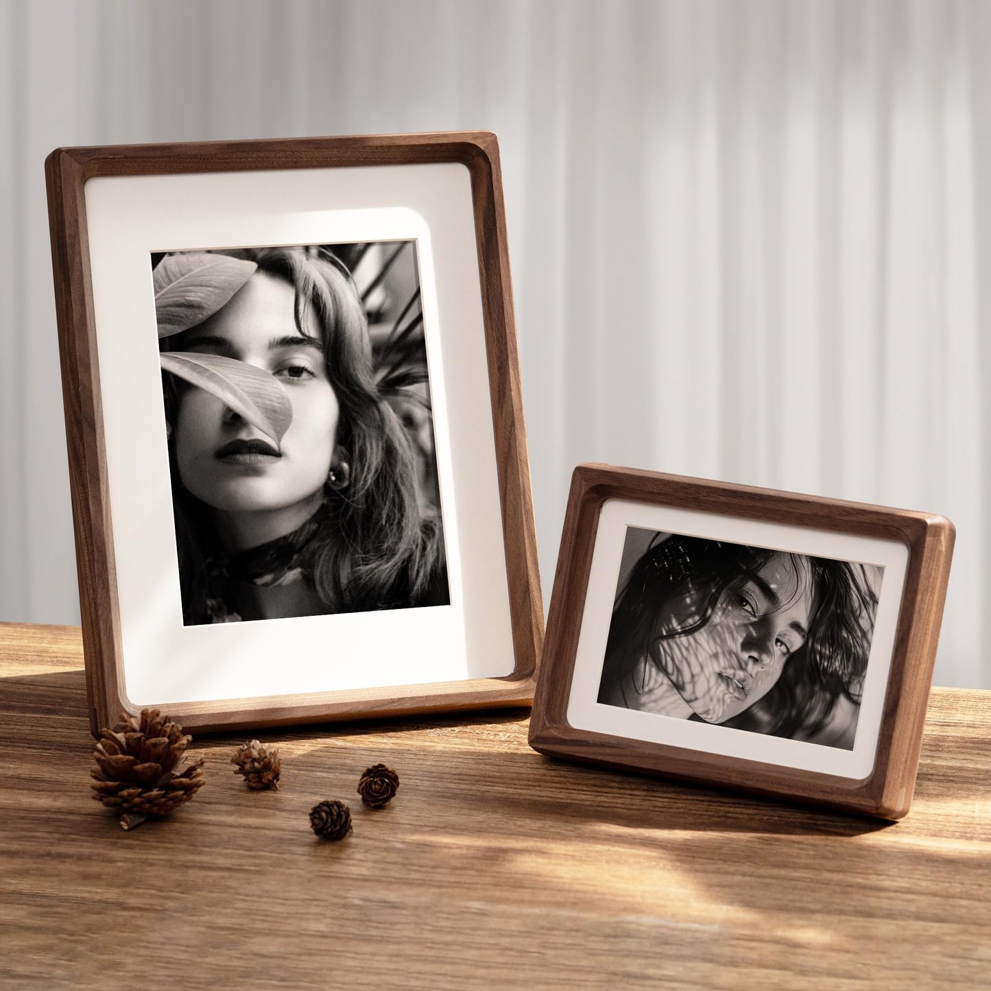 8x10 Picture Frame, USA-Sourced Natural Walnut Wood Photo Frame with Tempered Glass, Handcrafted Rounded Corner 8 x 10 Wooden Frame Matted to 5x7 Photos, Wall or Tabletop Display