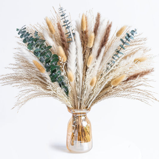 Boho Decor Pampas Grass and Eucalyptus Bouquet,7Kinds Dried Flowers,pompas Grass Dried Flowers Arrangement for Centerpiece Table ,Wedding,Home,Room,Rustic Decor