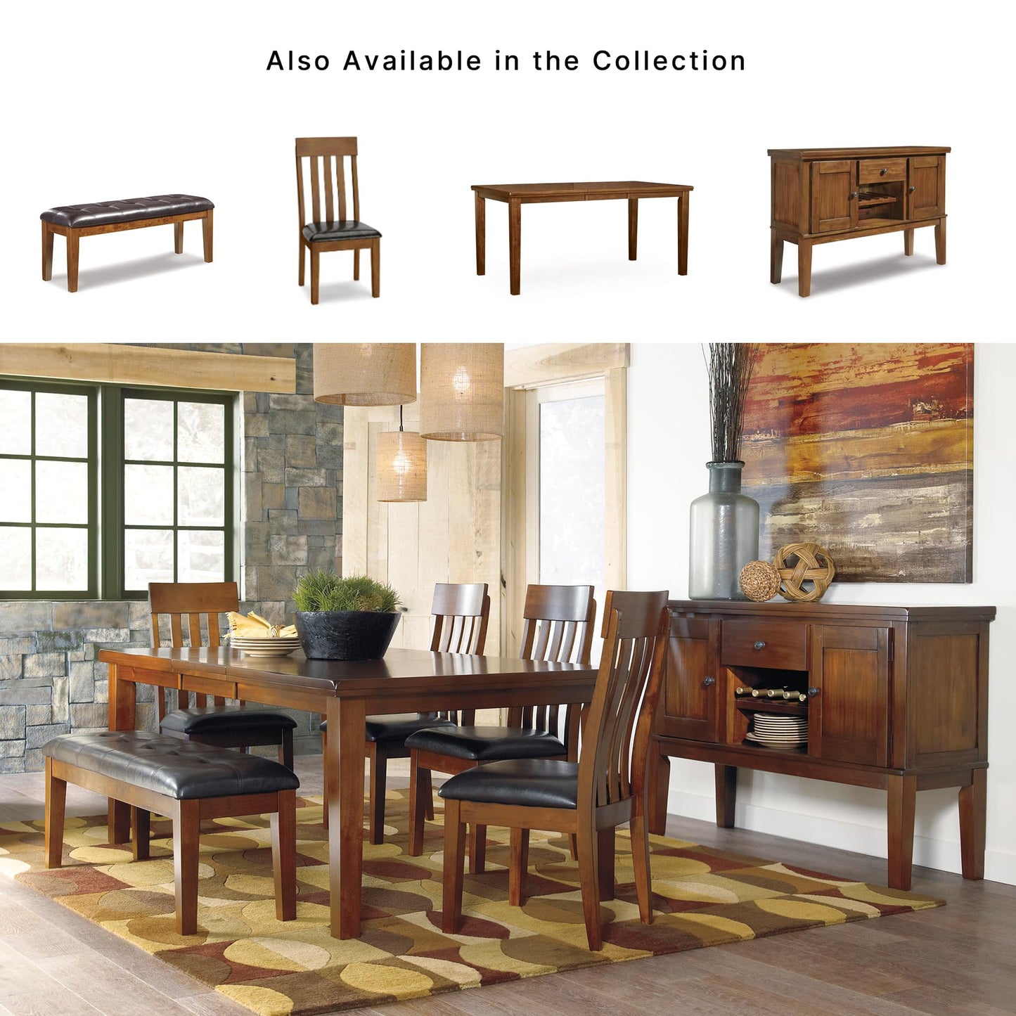 Signature Design by Ashley Ralene Tufted Upholstered Dining Room Bench, Medium Brown