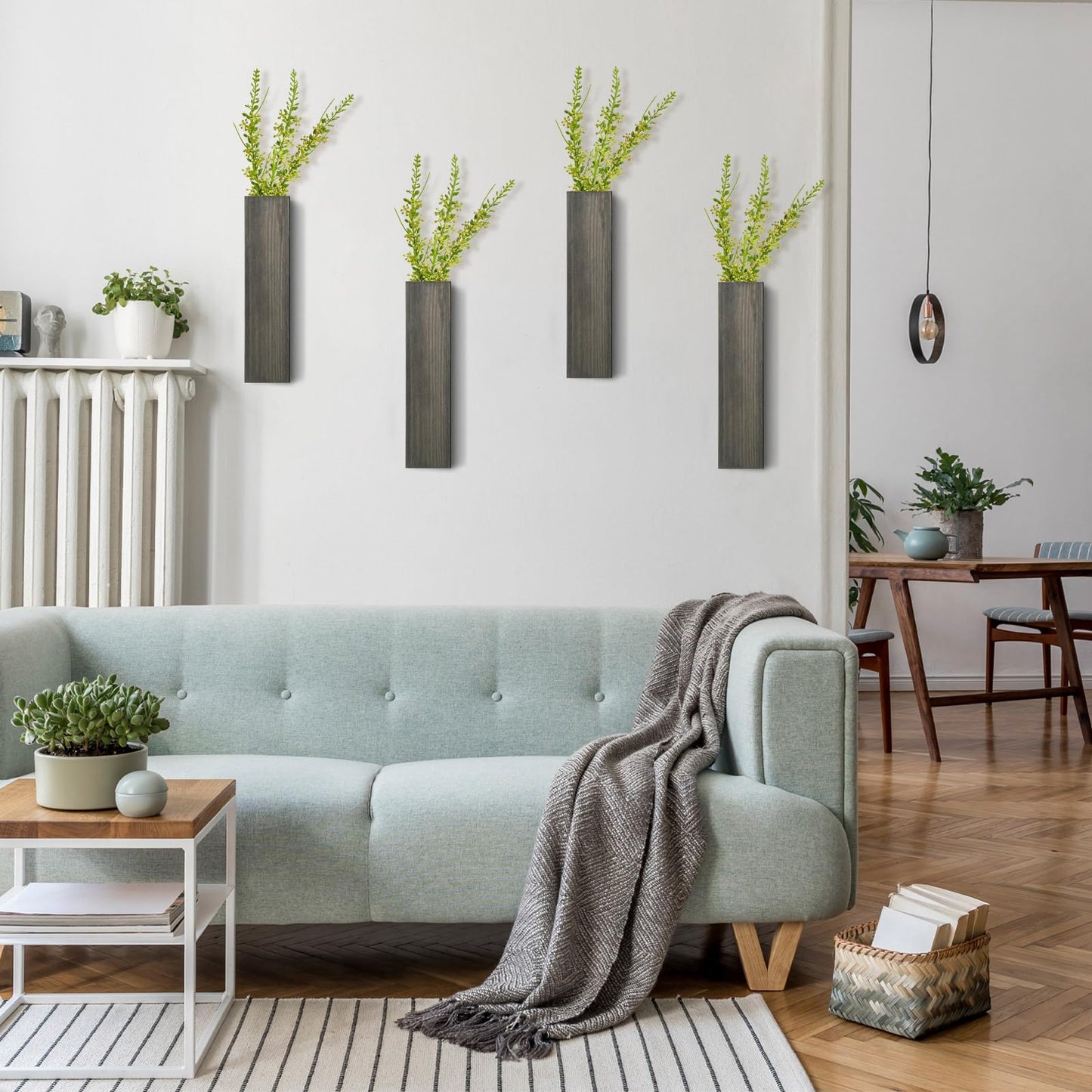 Skylety 6 Pack Wood Wall Planters for Indoor Plants Wooden Hanging Vase Farmhouse Wall Decoration for Bedroom and Living Room(Dark Brown)