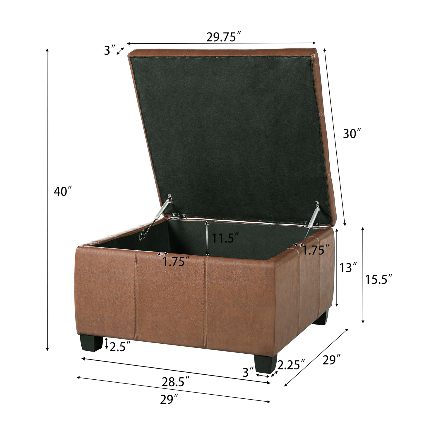 Christopher Knight Home Anivia Faux Leather Square Storage Ottoman Coffee Table, Wooden Ottoman with Storage, Entryway Modern Square Footstool, Upholstered Toy Box Storage for Living Room, Brown