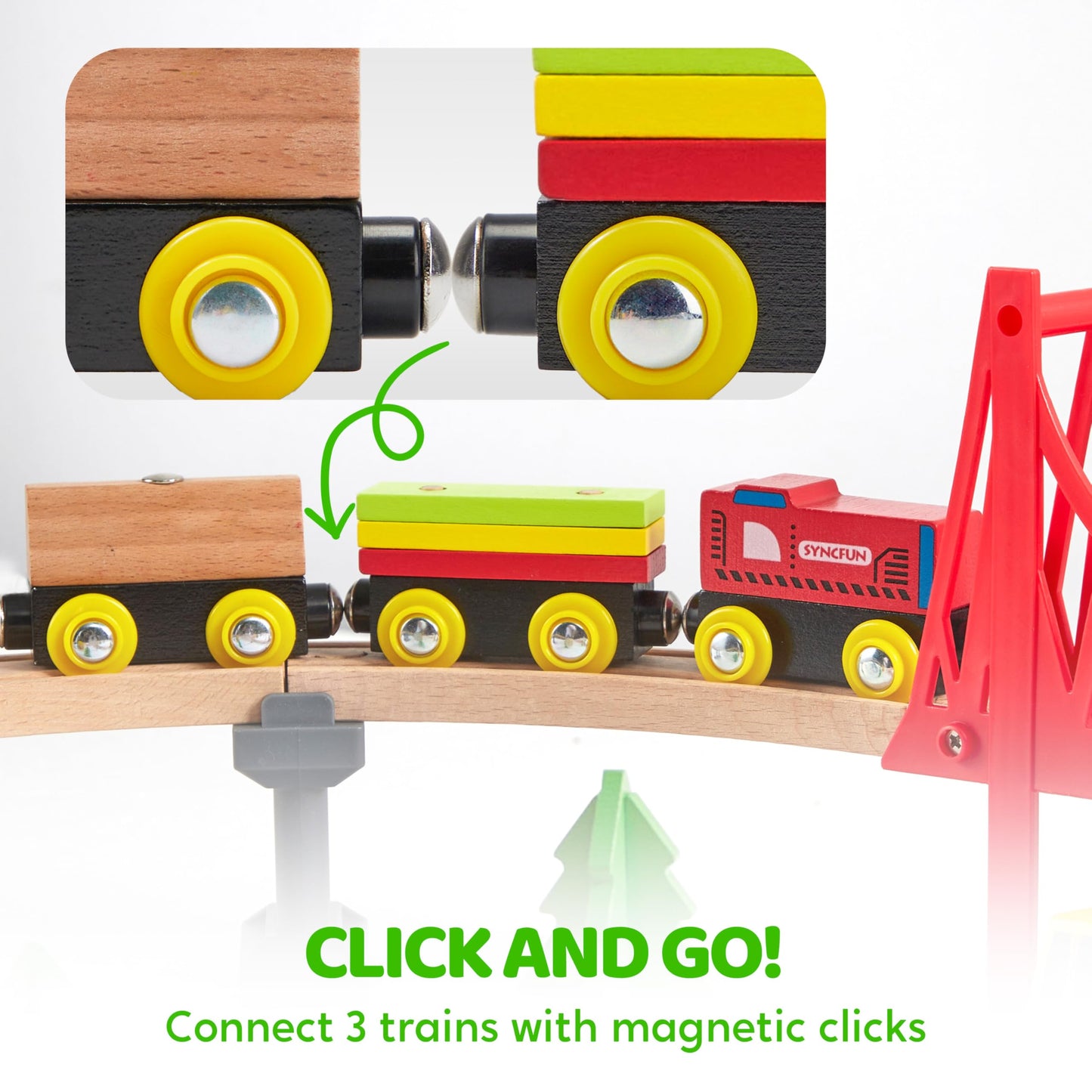 60PCS Wooden Train Set - Toy Magnetic Trains with Wooden Track Set for Kids Ages 3-8, Construction Crane Railway Set, Perfect Easter Birthday Gift for Grandkids Toddlers Boys Girls