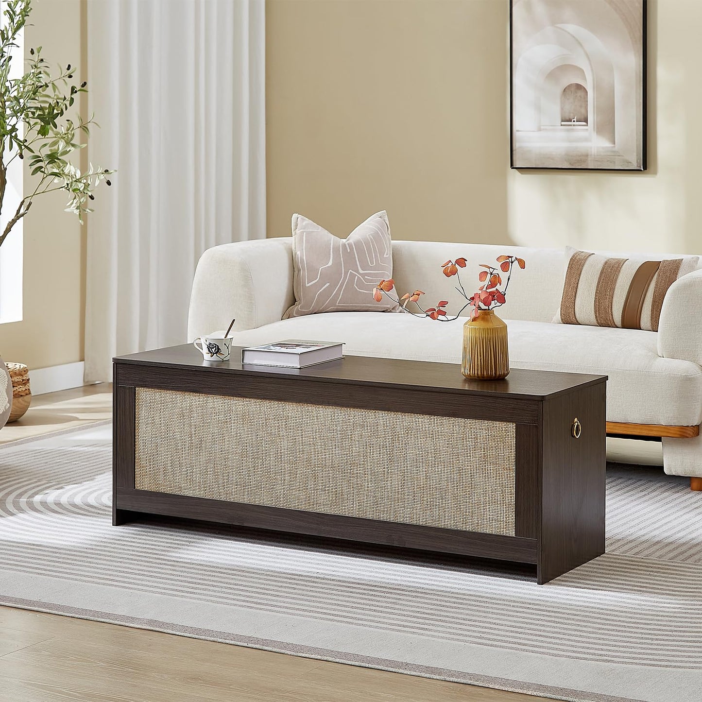 ZenFang 51.2" Storage Chest Extra Large,Storage Bench with 2 Safety Hinges,Wooden Shoe Bench,51.2x15.7x18.3 Inch,Easy Assembly,Storage Bench for Bedroom,Living Room,entryway(Obsidian Black)