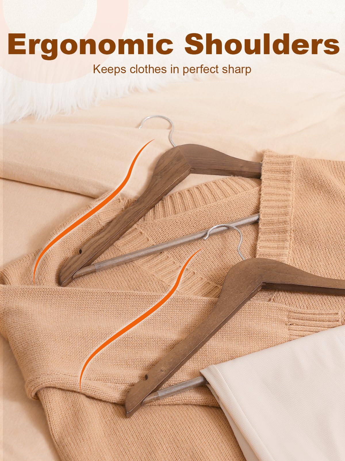 HOUSE DAY Walnut Wooden Hangers 30 Pack, Heavy Duty Wooden Coat Hanger for Closet, Solid Wood Hanger with Non Slip Pant Bar, Smooth Finish Wood Clothes Hangers for Shirts, Suits Jackets, Dress