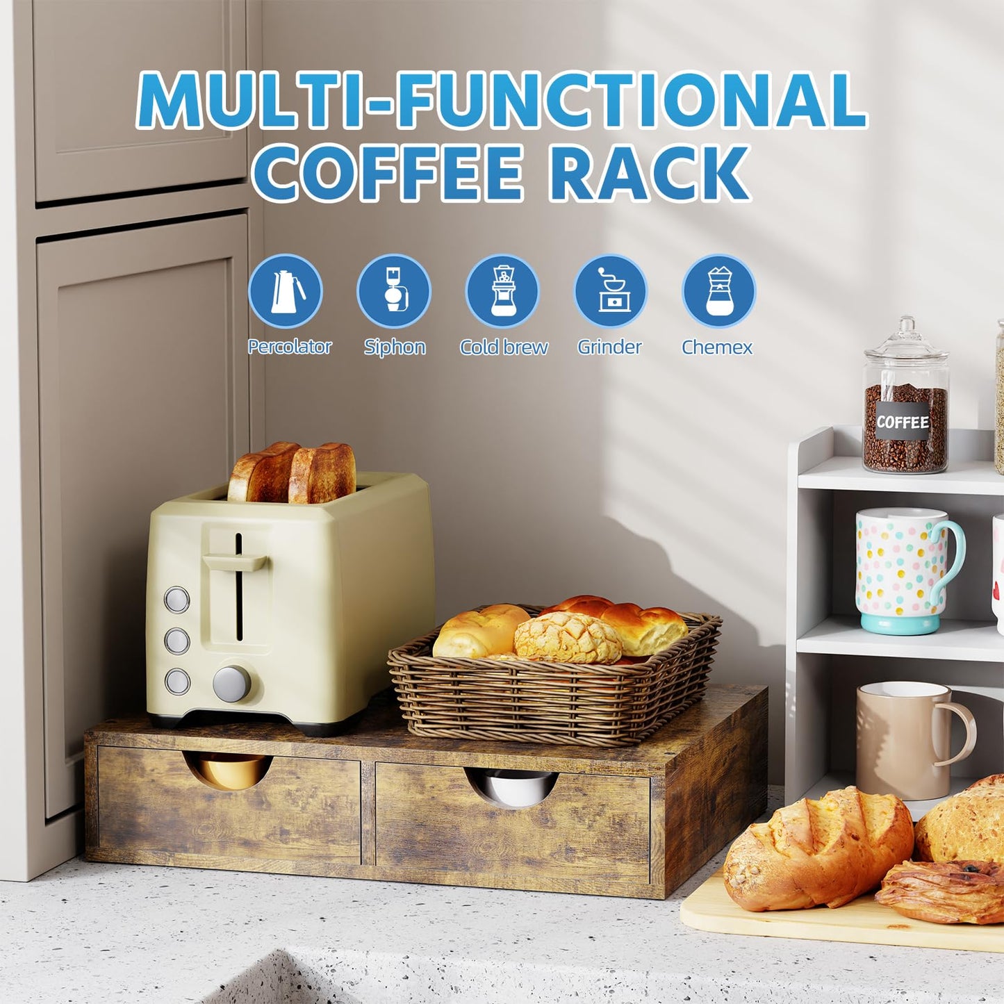 Simple Trending Wooden Coffee Pod Holder Drawer, K Cup Drawer Organizer, Coffee Pod Storage Box Compatible with Nespresso Vertuo Capsules for Coffee Station, Office, 30 Pod Capacity