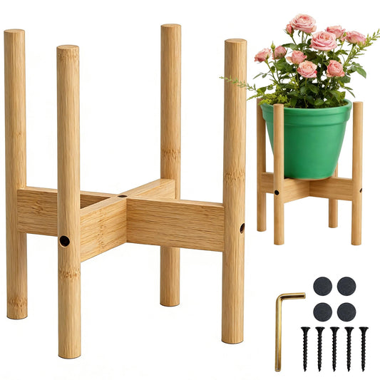 ALIGADO Bamboo Plant Stand Indoor, for Up to 12 Inch Pots, Built to Fit Corners, Sturdy & Stable Design, Natural Wood Color
