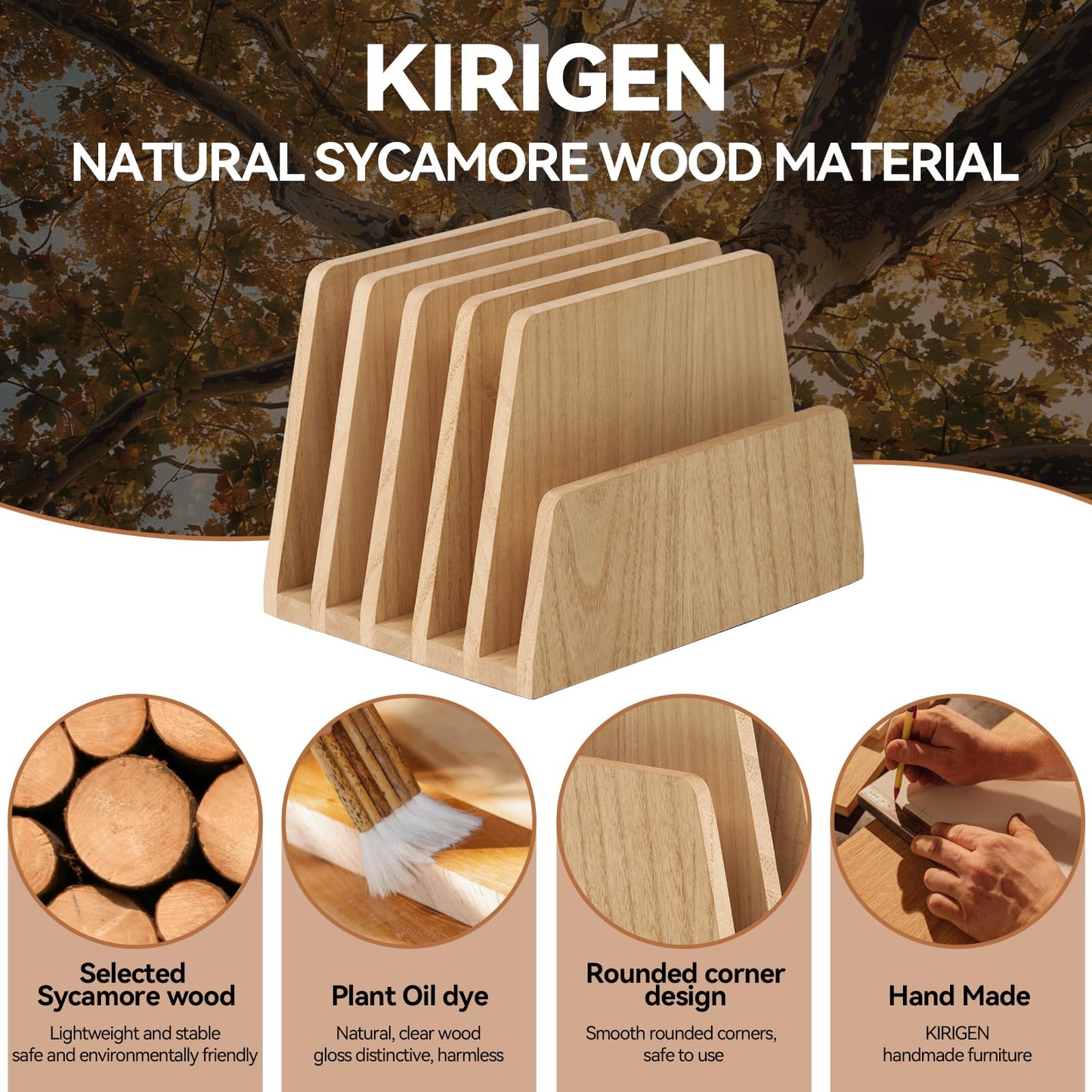 KIRIGEN Wooden Desk Mail Organizer, 5-Slot File Holder and Letter Sorter for Mail, Folders, Bills, Papers, Notebooks, Home Office, Classroom, Countertop, No Assembly, Natural 5KWJJ-NA