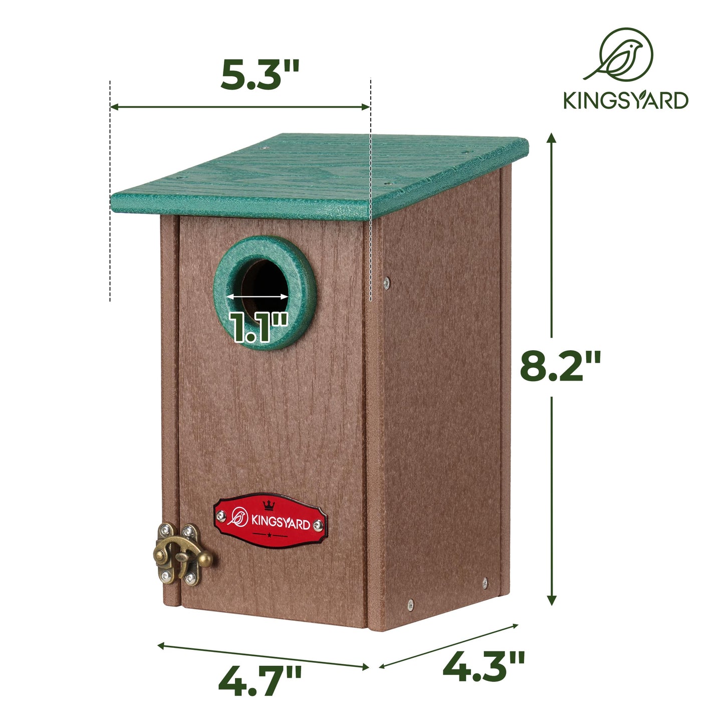 Kingsyard Recycled Plastic Bird House for Outdoors - Weatherproof Wren Bird Nesting with Predator Guard & Air Vents, Green