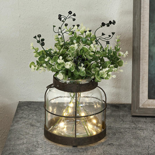 Vintage Glass Farmhouse Vase, Rustic Lantern Decor with Plants Flowers Lights Vintage Style Vases for Home Decor Floral Arrangement Hostess Gift