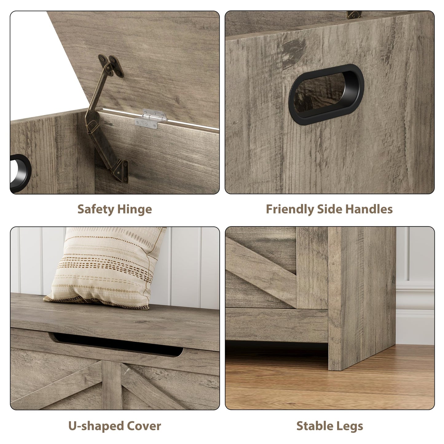 GarveeHome 47.2 in Storage Chest, Wooden Storage Bench with Safety Hinges, Easy Assembly, Large Shoe Bench for Entryway, Living Room, Bedroom