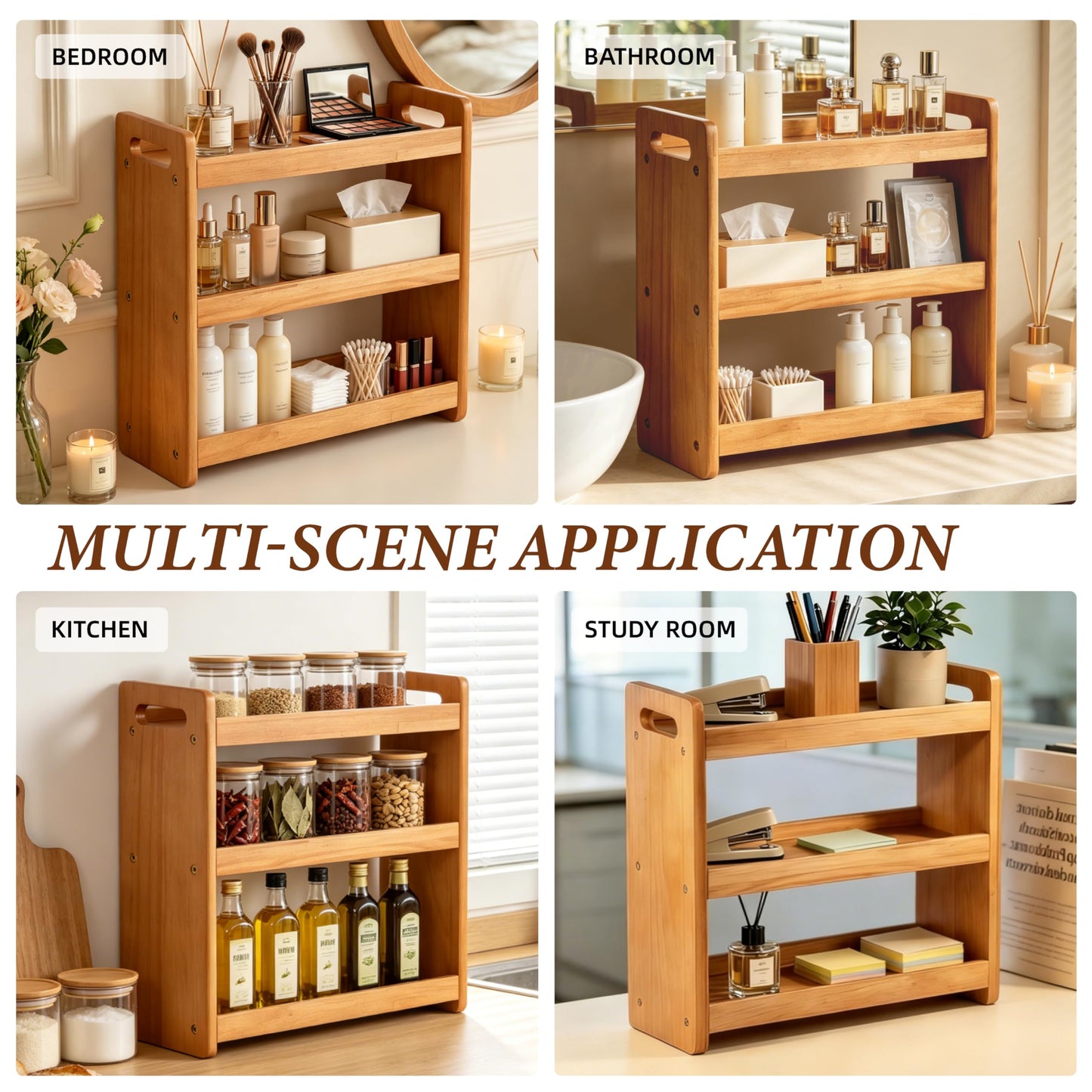 YUBAMIN Bathroom Counter Organizer, 3 Tier Bathroom Countertop Organizer, Bathroom Counter Shelf, Wooden Makeup Organizers Countertop, Bathroom Vanity Organizers and Storage for Bedroom, Gifts