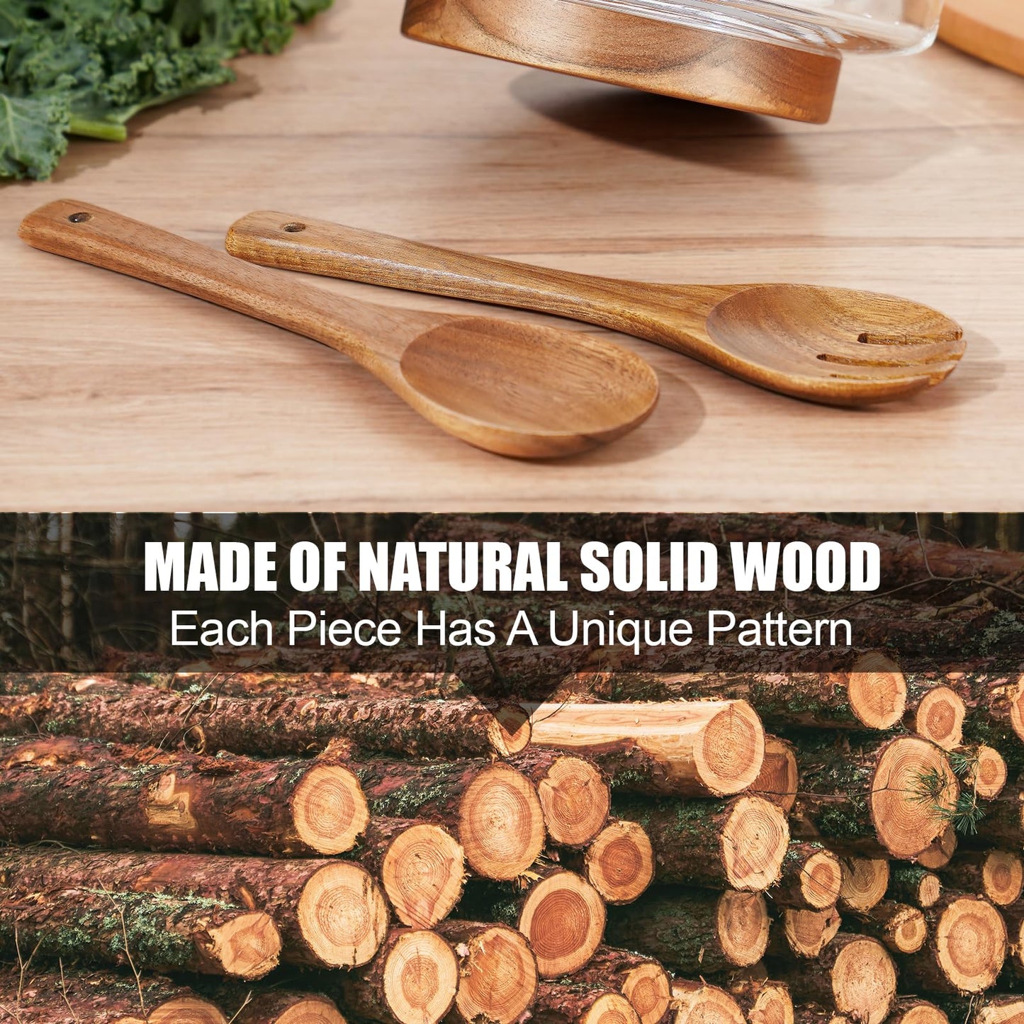 NiHome Glass Salad Bowl with Acacia Wood Salad Tongs, Large Capacity Design with Enhanced Stability, Versatile Serving Dish for Salads, Fruits, Ideal for Gatherings & Daily Family Dining
