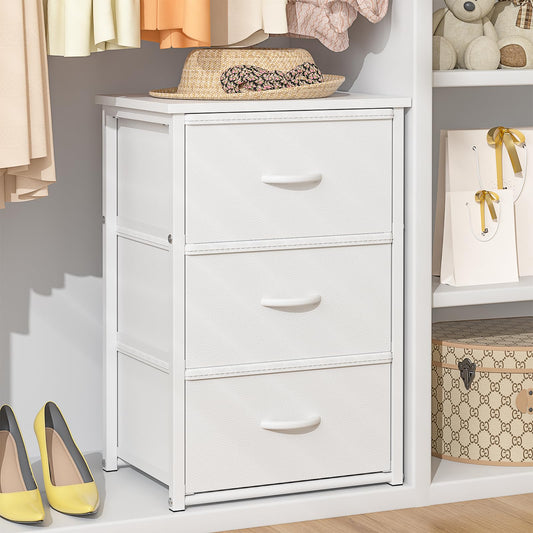 DAOUTIME Stackable Storage Drawers, 3 Drawers for Closet Clothes, White Closet Organizer with Wooden Top & Metal Frame, Freestanding or Stackable Dresser for Bedroom, Living Room