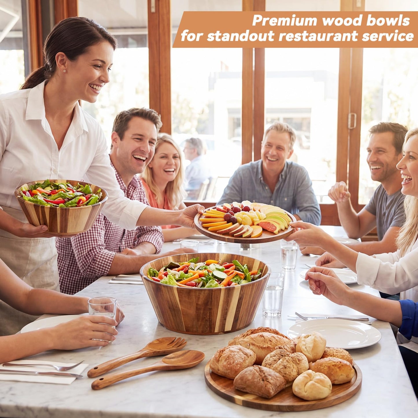 LemonRoad 2 Sets 10" 12" Large Wooden Salad Bowls Set Acacia Wooden Mixing Serving Bowls Decorative with Serving Utensils and Cover for Fruits Salad Pasta Kitchen Party