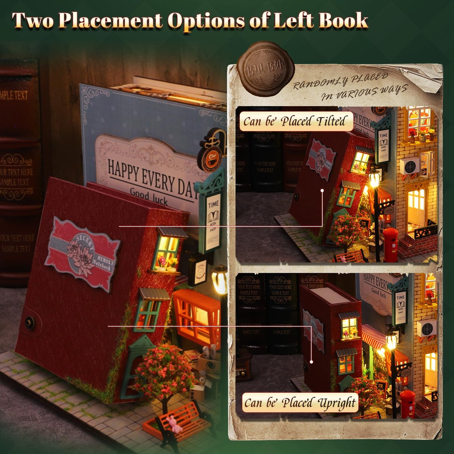 DIY Miniature Dollhouse Kit, Book Nook Kit Tiny House Model with LED Music Box, 3D Wooden Puzzle for Adults, Self-Assembly Bookend Building Set Miniature Model Hobbies, Romantic Birthday Gift for Her