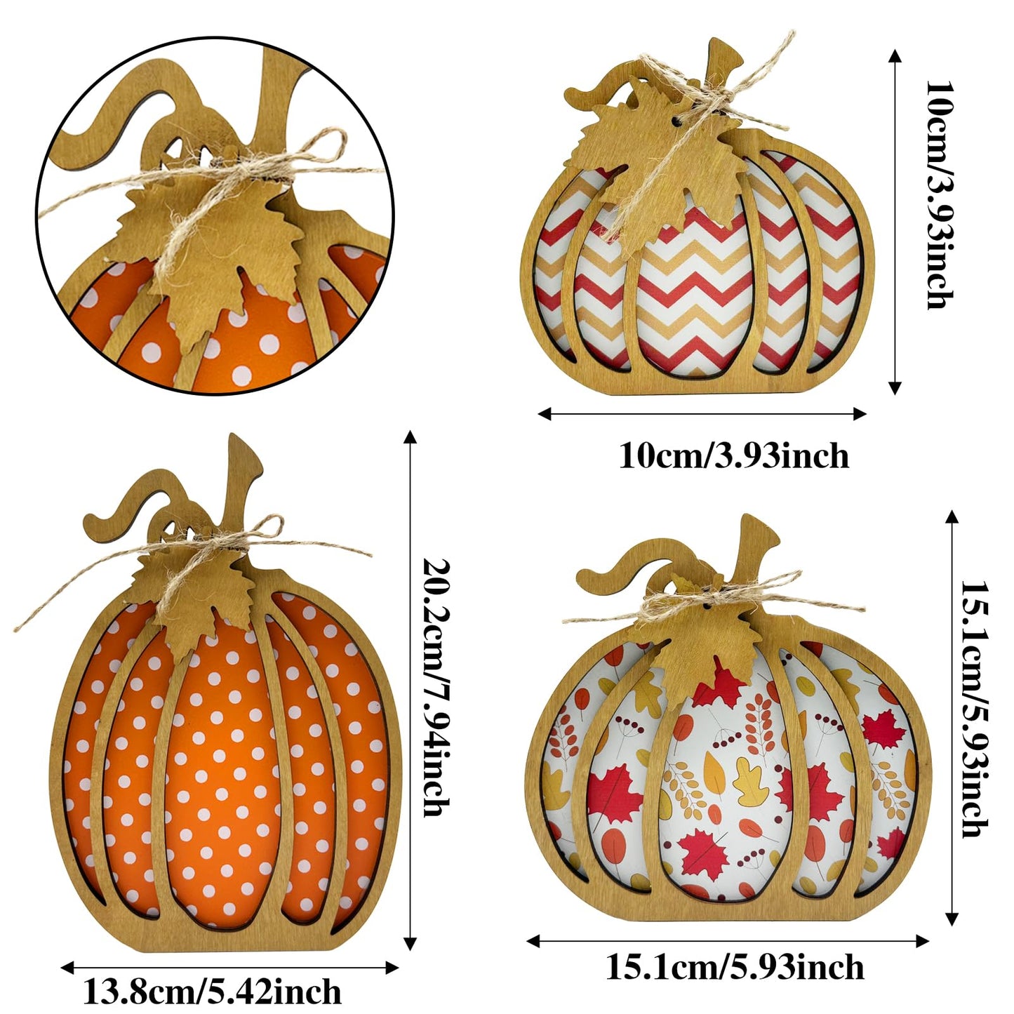 EMINGSKY Fall Decor 3PCS Wooden Pumpkin - Autumn Farmhouse Self Sitters, Small Decor for Home Shelf Table Tiered Tray Mantel Office