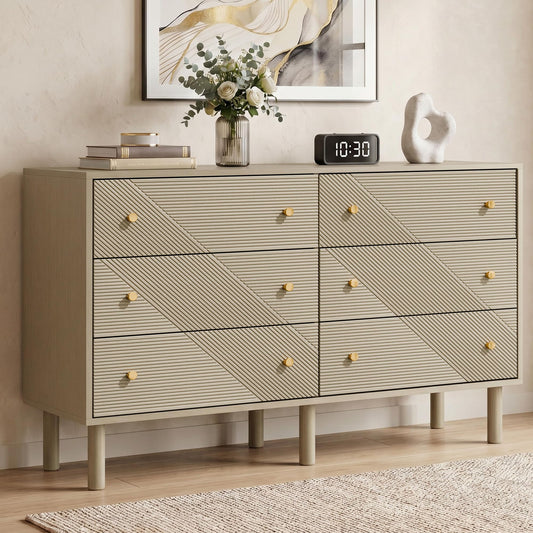 TRUNBACK Storage Drawers, 6 Drawer Dresser with Handles, 48" Wide Modern Wood Dresser Storage Cabinet Storage Chest for Living Room, Entryway, Hallway