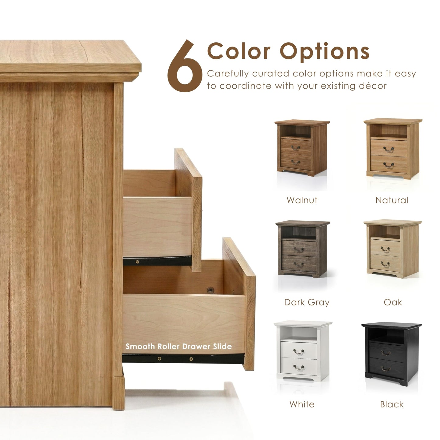24/7 Shop at Home Elrik Modern 22-inch Wood Nightstand with Open Shelf, 2 Drawers and Ornate Handles, Wooden Night Stand for Bedroom, Apartment, Small Bedside Table, Natural