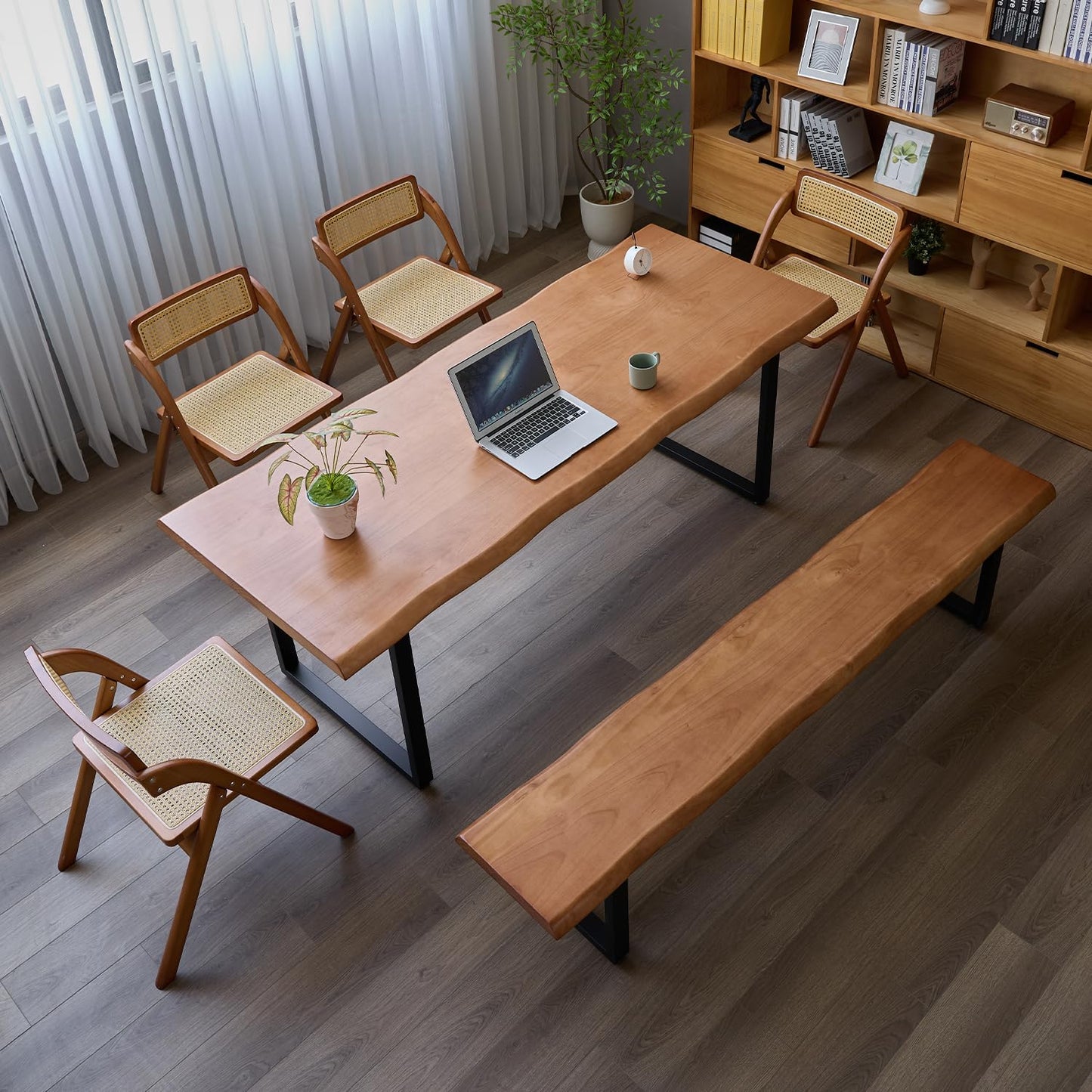 quanzhoulong Stylish Brown Wooden Long Bench with Sturdy Metal Legs – Versatile Seating for Office, Restaurant, Living Room, and Meeting Room(Brown Bench, 55.12in)
