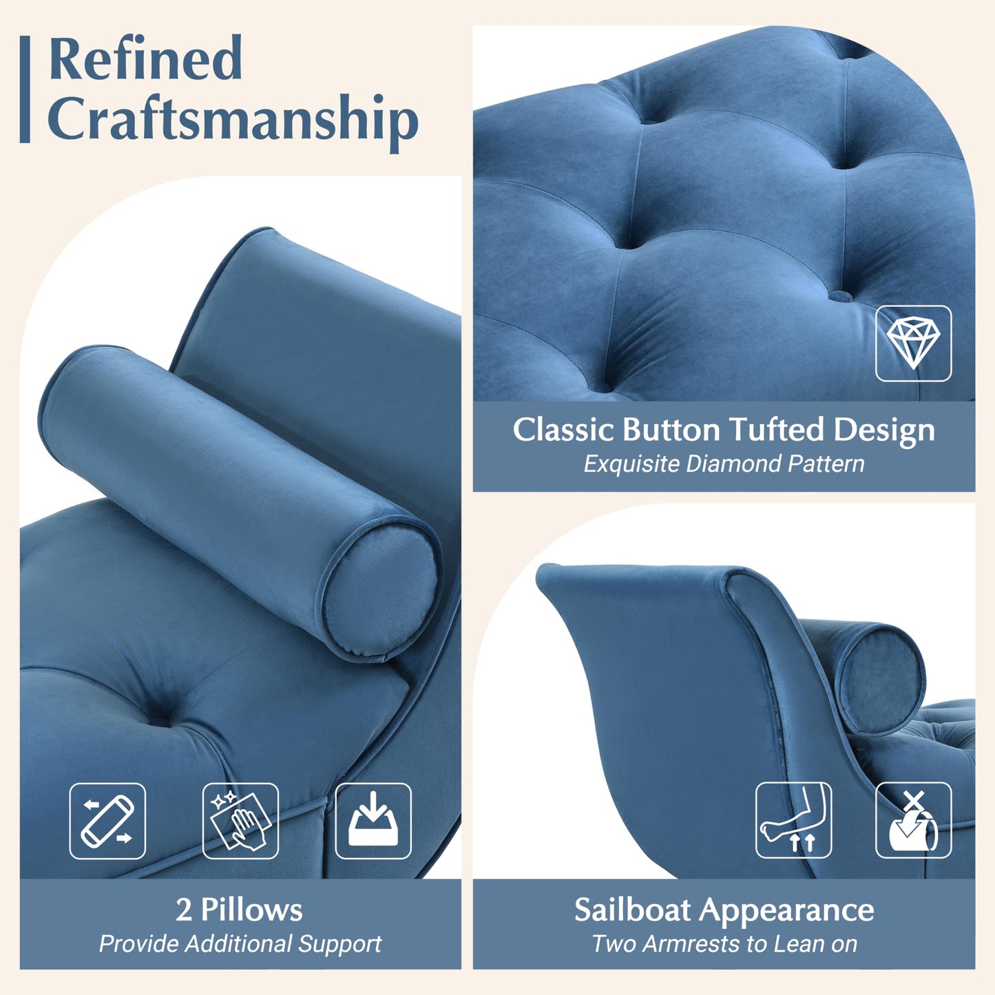 Christopher Knight Home Jolie Modern Velvet Upholstered Ottoman Bench with Pillow, Wooden Bedroom End of Bed Bench, Entryway Ottoman Foot Rest, Living Room Sofa Extra Seat, Blue