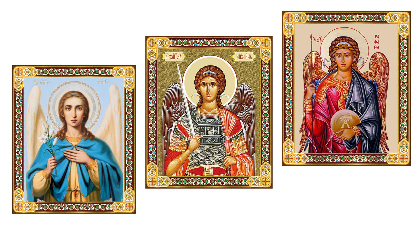 Needzo Archangels Saint Michael Raphael Gabriel The Three Archangels Wooden 3 Inch Icons, Set of 3 - Gold Foil