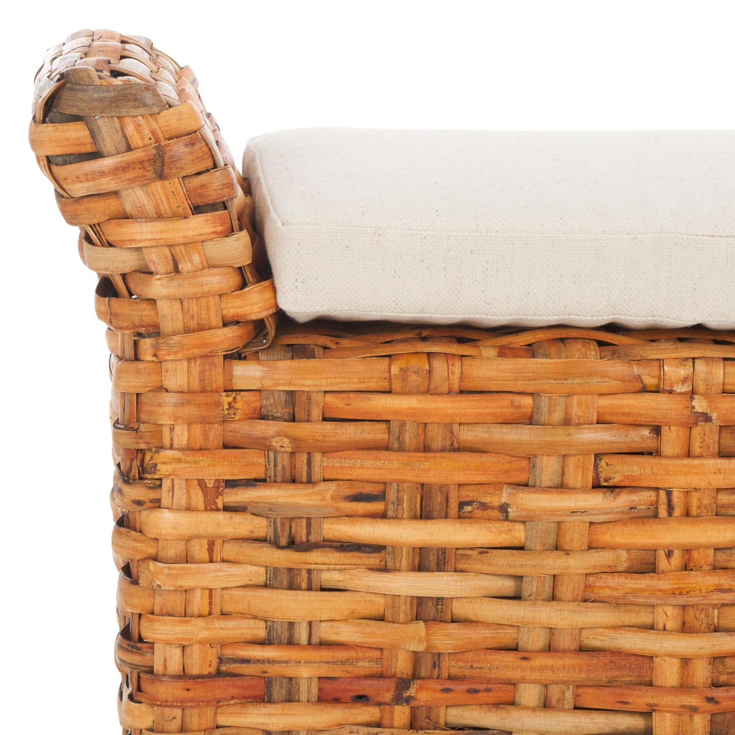 SAFAVIEH Home Collection – Palermo Natural Woven Accent Bench with Cushioned Seat, Transitional Organic Bench for Bedroom, Entryway or Living Room (FOX6533B)