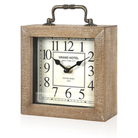 BITALYE Retro Desk Clock, Vintage Wooden Table Clock, Wood Color