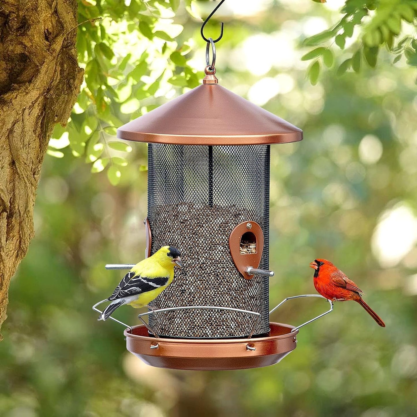 Philodwell Large Bird Feeders for Outside: 12.6inch Metal for Outdoors Hanging with Copper for Garden Yard Outside Decor Cardinal Finch - Gardening Gifts for Women Men