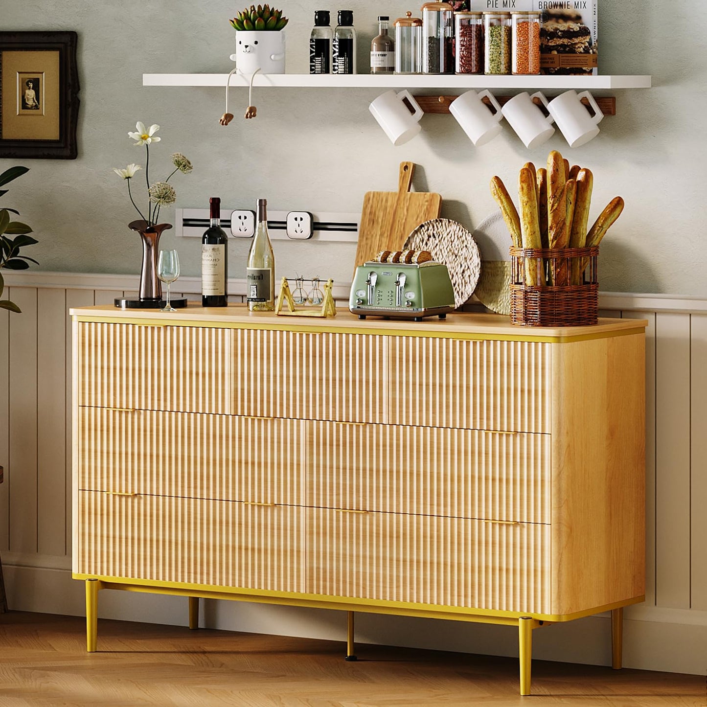 Garvee LED Dresser with Charging Station - Modern 5-Drawer 47" Wide Wooden Chest, Storage Organizer for Bedroom, Nursery, Hallway & Apartments