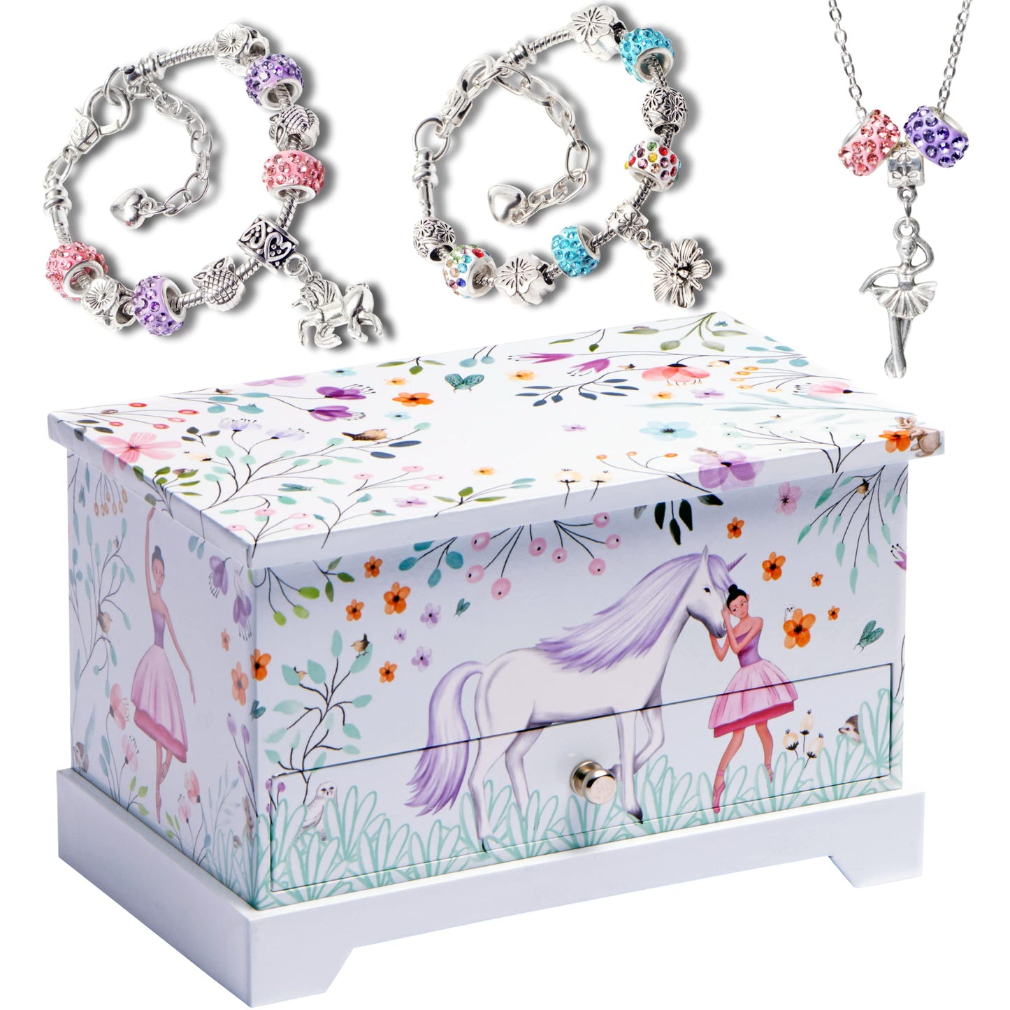 ABI + OLIE Ballerina Unicorn Kids Jewelry Box for Girls & Little Girls Jewelry Box Organizer - A unicorn music box gift