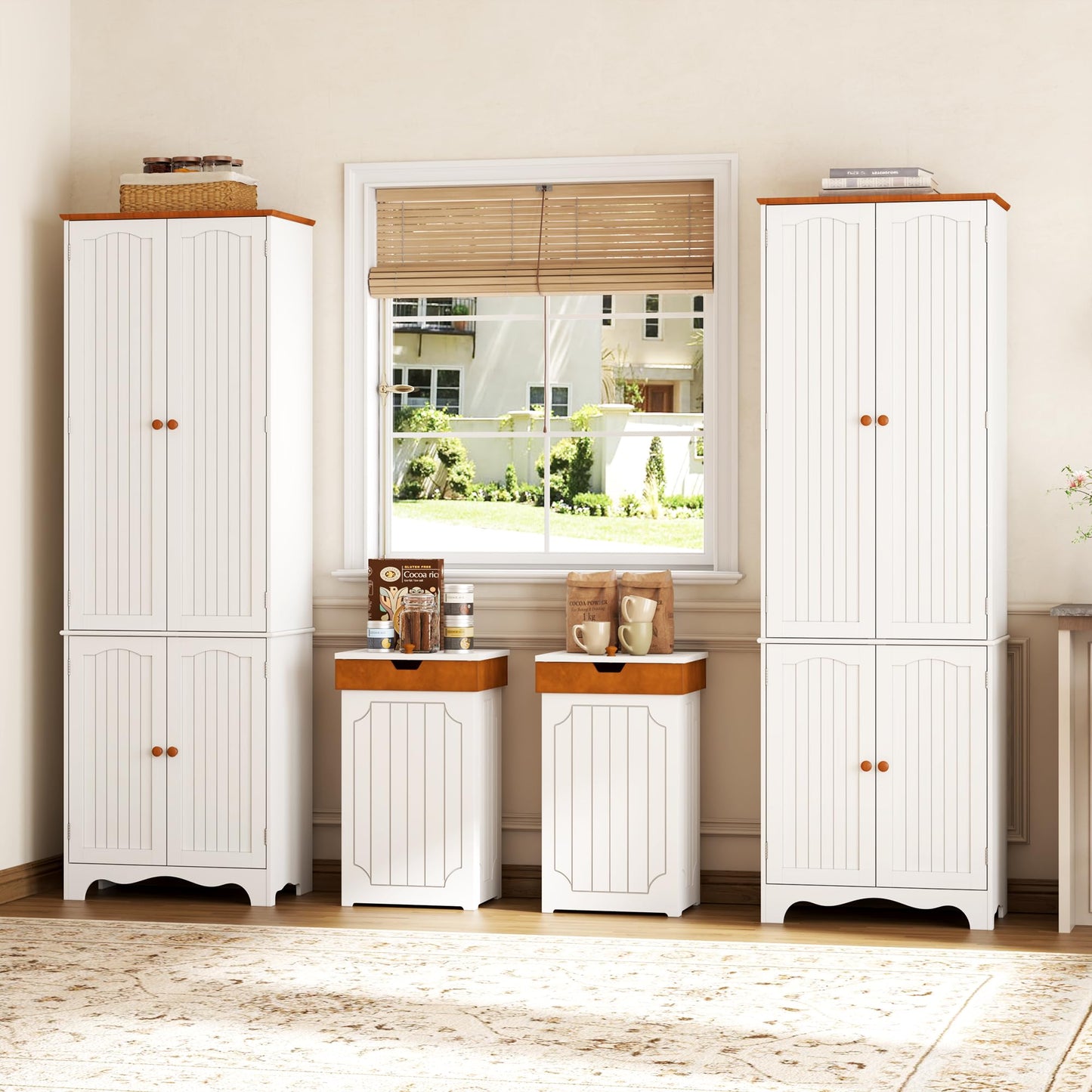 Function Home Trash Can Cabinet, 13 Gallon Kitchen Garbage Can, Wood Recycling Trash Bin, Freestanding Dog Proof Trash Can, Farmhouse Trash Cabinet with Lid for Home Kitchen Bathroom, White