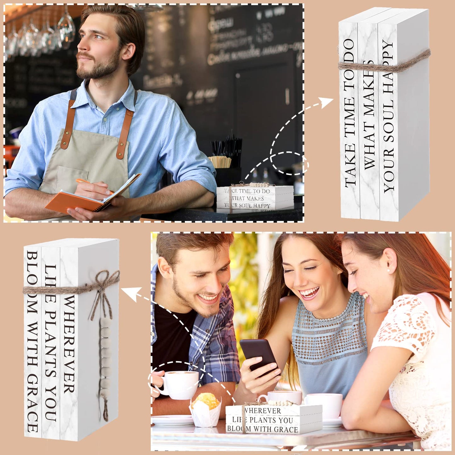 3 Piece Decorative Books Set White Home Decor Coffee Table Decor Rustic Stacked Decorative Books Stacked for Home Coffee Tables Shelves Stack Farmhouse(Inspirational Style)