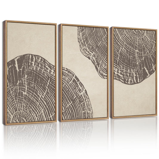 KUVIOKE Tree Rings Wood Framed Wall Art Modern Retro Beige Wood Stump Wall Decor Nature Rustic Artwork Farmhouse Home Decor 16x24in (Natural Framed)