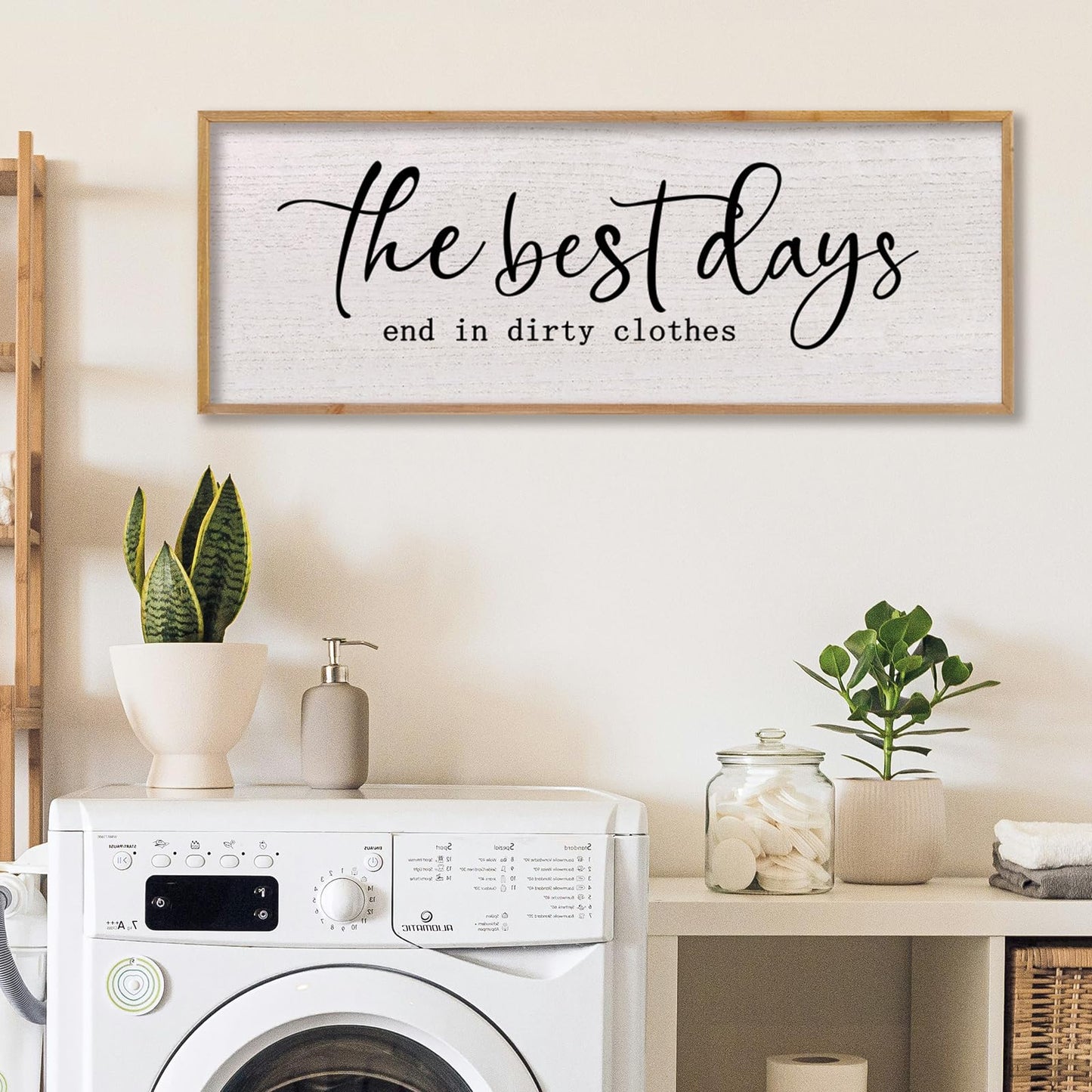 LuZhiQiang Funny Laundry Wall Decor The Best Days End in Dirtiest Clothes 32"×12" Humor Quotes Signs for Laundry Room Bathroom Restroom Large Rustic Farmhouse Wooden Framed Wall Hanging Art (Wood)