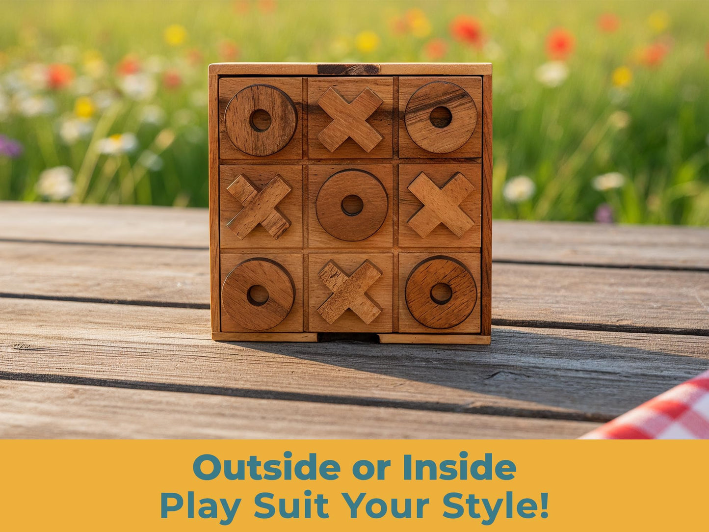 BSIRI Wooden Tic Tac Toe Game Coffee Tabletop XO Blocks Ideal for Family Living Room Games Night for Adults for Desk Decor and Unique Wood Gifts for All Occasions 5.5 Inch
