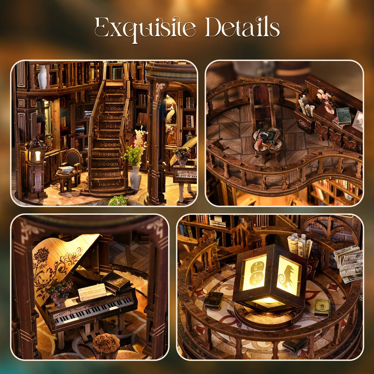 DIY Book Nook Kit, 3D Wooden Puzzle Miniature Booknook Bookend Bookshelf Decor with LED Light,Cherry Blossom Bookstore Bookshelf Insert Booknook, Book Nook Kits for Adults